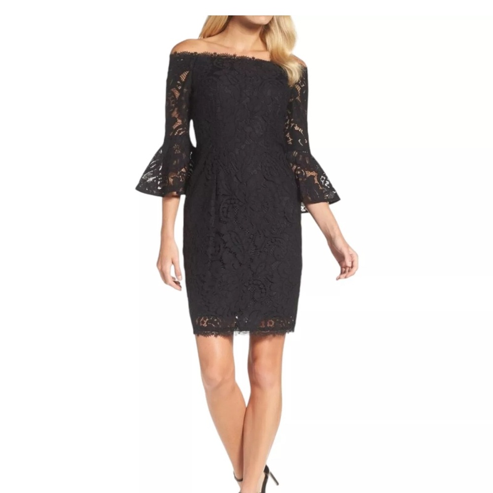 Adrianna papell sz 2 black, lace fitted dress
